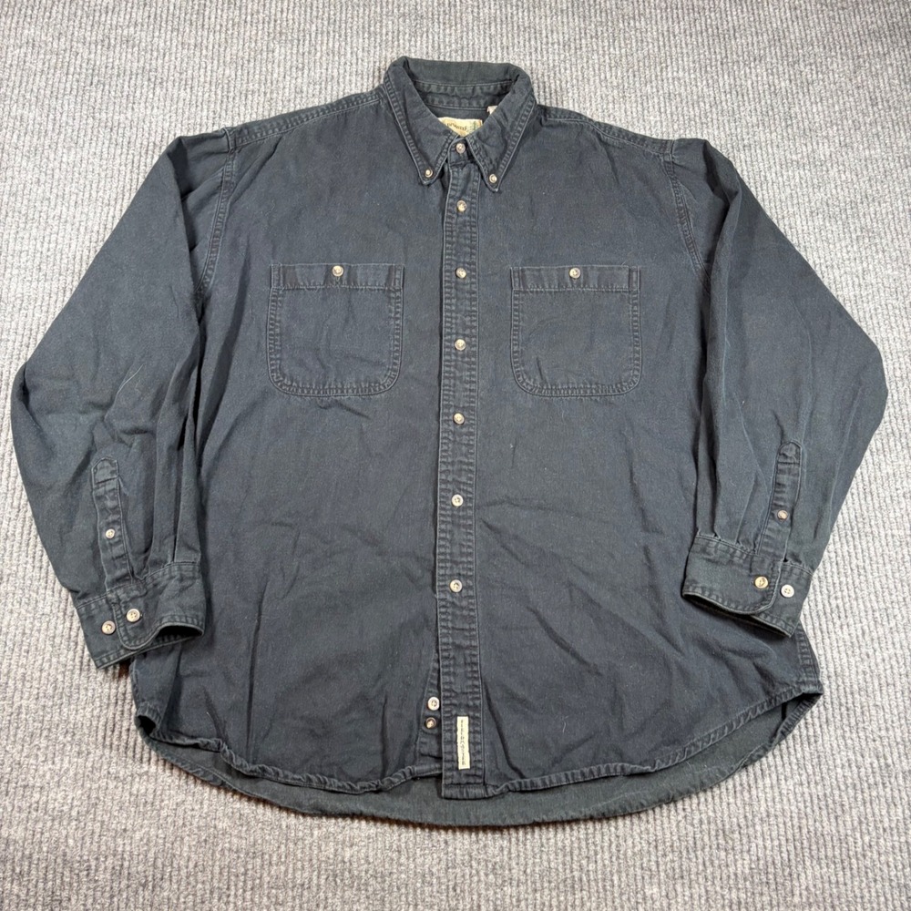 Fieldmaster Shirt Mens XL Black Long Sleeve Button Down Cotton Twill Work